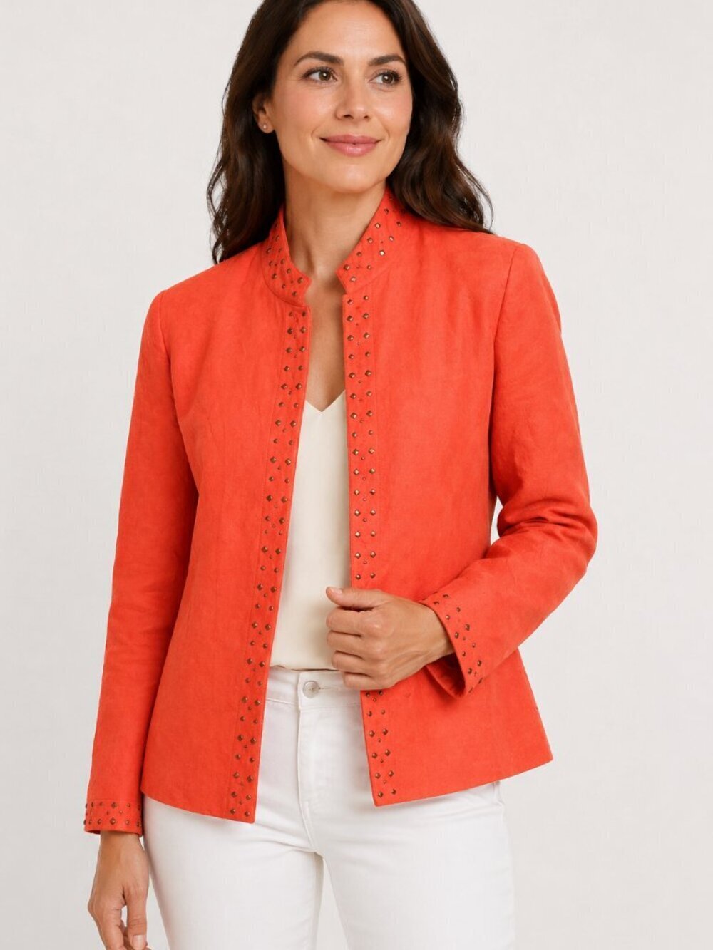 Alfred Dunner Orange Studded Lined Long Sleeve Jacket Sz 10
